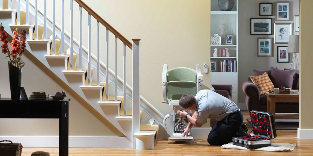 straight stair lift repair and service of a home chair lift