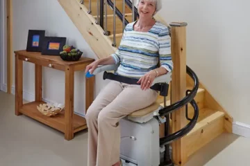 Lady in curved stair lift