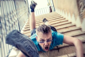 man falling down stairs