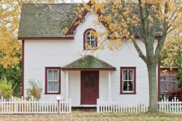 Front view of a white residential house