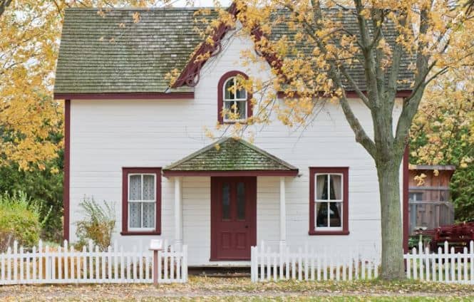 Front view of a white residential house